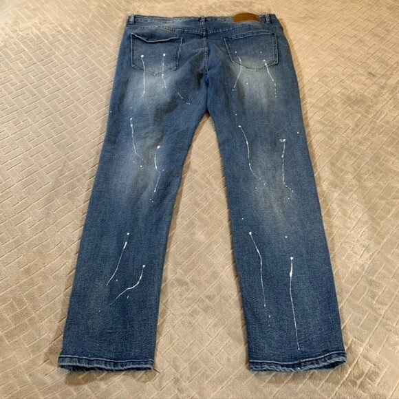 Freehold Mens 40x30 Denim Jeans Blue Skinny Distressed Paint Splatter Stretch - Picture 10 of 13